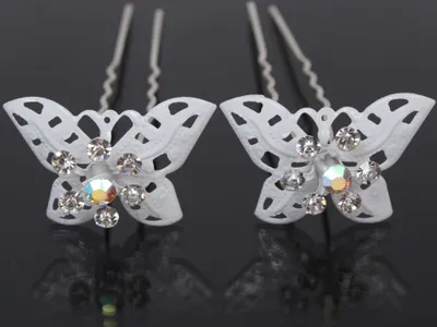 Produktbild von 2 große Haarnadeln Strass Schmetterling hairpins weiß