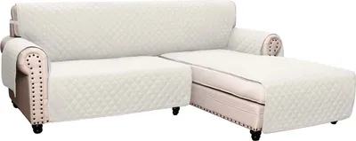 Produktbild von Chaiselongue Sofabezug, Sofa rutschfester Bezug, L- förmige Sofaabdeckungen, Ecksofa- Slipcover gesteppte Couch, Cremeweiß