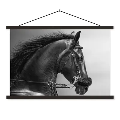 Produktbild von MuchoWow® Textilposter Pferde - Schwarz - Porträt - Tiere 120x80 cm mit schwarzem Rahmen - Wanddeko