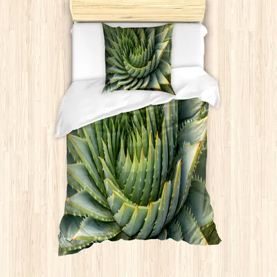 Produktbild von ABAKUHAUS Kaktus Mantele, West Botanic Pflanze, Milbensicher Allergiker geeignet mit Kissenbezügen, 135 cm x 200 cm - 80 x 80 cm, Grün