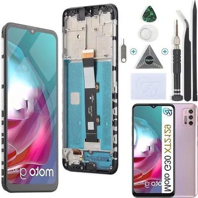 Zdjęcie produktu dla Zapasowy ekran LCD do Moto G30 – ekran dotykowy – w zestawie z narzędziami – czarny z ramką.
