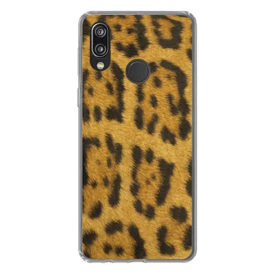 A phone case with a leopard print pattern is shown against a white background.