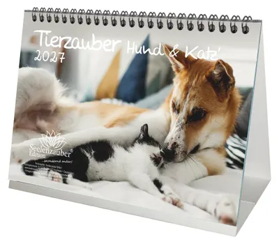 Produktbild von Tierzauber Hund und Katz DIN A5 Tischkalender für 2027 Freundschaften Hund Katze - Seelenzauber