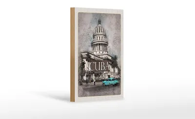 Produktbild von Holzschild Reise 12x18 cm Cuba Karibik Gemälde Oldtimer Dekoration