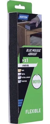 Image de Bloc abrasif en mousse 225 x 80 x 25 mm, grain 100 moyen - Norton