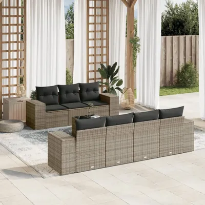 Produktbild von 8-tlg. Garten-Sofagarnitur - mit Kissen Grau Poly Rattan - Sitzgruppe 3222329
