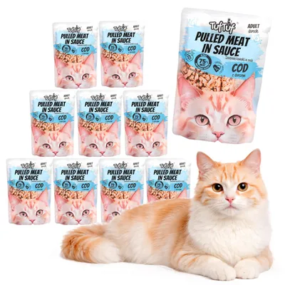 Produktbild von Tuftuf | Feuchtigkeitsspendendes Futter für Katzen - 10x100g - Zerrissene Stücke mit Dorsch