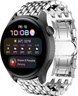 Produktbild von Strap-it Huawei Watch 3 (Pro) Stahl-Drachenarmband (Silber)