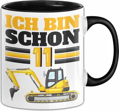 Produktbild von 11. Geburtstag Geschenk Tasse Becher Jungs Bagger Ich Bin Schon 11 (Schwarz)