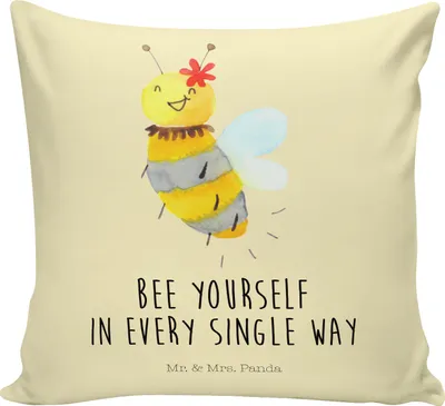 Produktbild von Mr. & Mrs. Panda Sofa Kissen Biene Blume - Gelb Pastell - Geschenk, Deko, 40x40, Polster, Kuschel, für