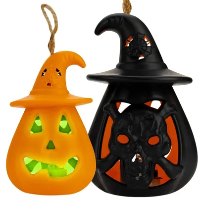 Zdjęcie produktu dla Dynia świecąca lampion LED Halloween dekoracja czaszka RGB 11 cm na baterie