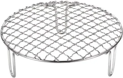Immagine prodotto di Griglia rotonda in acciaio inossidabile, diametro 18 cm (7,1 pollici), con piedi da 50 mm, ideale per grigliate, arrosti, cottura a vapore e barbecue