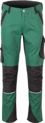 A pair of green and black work pants.