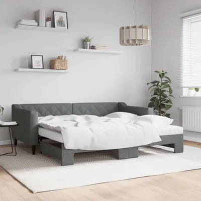 Image de Maison Exclusive - Canapé-lit convertible avec matelas, gris foncé, 90 x 190 cm, tissu