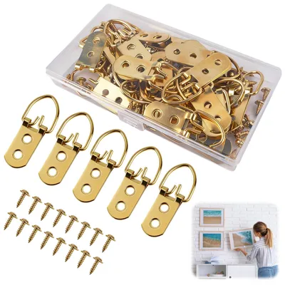 Produktbild von 30 Fotoaufhänger für schwere Fotos, Fotoaufhänger mit D-Ring und Schrauben, Fotoaufhänger mit Doppel-D-Ring und Schrauben, goldene Fotoaufhänger für Fotos, Gemälde, Spiegel und Uhren