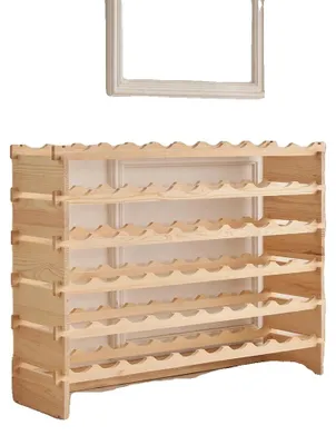 Productafbeelding van Wijnrek, capaciteit voor 60 flessen, modern design, natuurlijke houtkleur