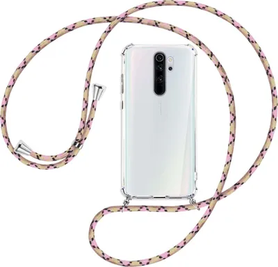Produktbild von Handykette Backcover-Schutzhülle mit Band (Metall silberfarben) für Xiaomi Redmi Note 8 Pro - rosa Karo