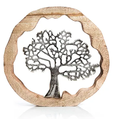 Produktbild von Lebensbaum Figur mit Holzrahmen braun Silber - 30 cm