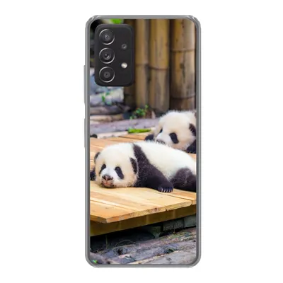 Produktbild von MuchoWow® Handyhülle Schutzhülle Hülle für Samsung galaxy a73 Pandas - Boden - Holz Silikon Softcase Handy Hülle - Handyhülle