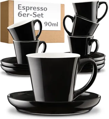 Produktbild von Cosumy Espressotassen Set 6er Schwarz mit Untertassen - Keramik - Hält Lange War