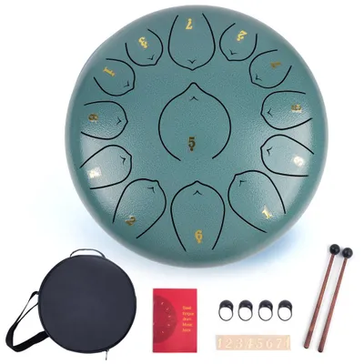 Produktbild von Zungentrommel, Stahlzungentrommel, Regentrommel in C-Dur, 12 Zoll groß,mit 2 Schlägeln und Tragetasche, Musikunterricht und Yoga-Percussion