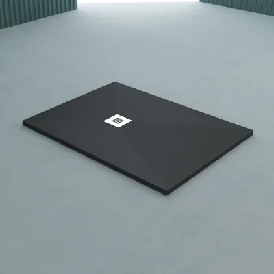Produktbild von doporro Duschtasse 80x120x3cm flach aus Mineralguss in Anthrazit Rechteckig DIN-Anschlüsse für bodenebene Montage geeignet
