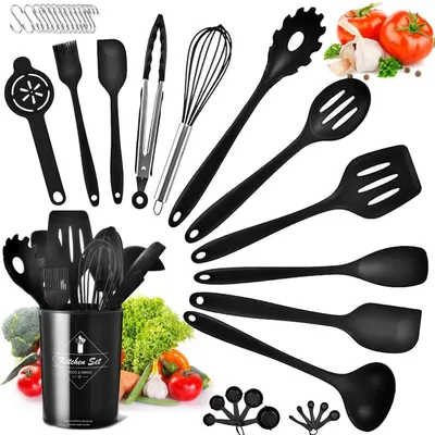 Produktbild von Silikon-Küchengeschirr-Set, 32-teiliges Kochgeschirr-Set, hitzebeständiges Kochgeschirr-Set mit Utensilienhalter antihaftbeschichtet spülmaschinenfest