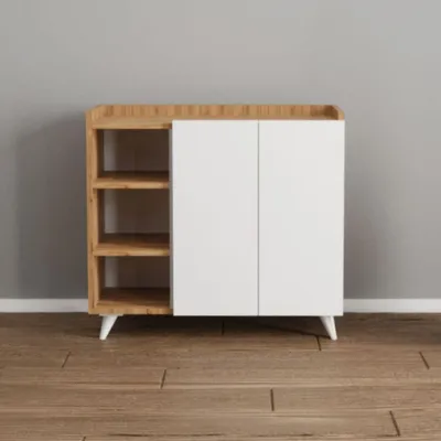 Immagine prodotto di Madia rovere e bianco con 2 ante e vani a giorno Alary 90x35x82H