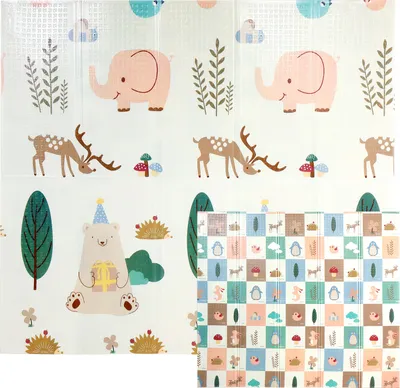 Produktbild von CCLIFE Baby Spielmatte Krabbelmatte 196x176x1cm, Schadstofffrei, Faltbar & Rutschfest , Elefant & Wald Elfen