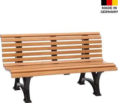 A product shot of a garden bench against a white background.