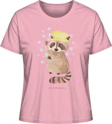 Produktbild von Mr. & Mrs. Panda Shirt Damen Waschbär Größe M - Baumwolle Pink - Geschenk, Sommershirt, Fröhlich, T-Shirt, Oberteil, Gute Laune, Waschen, Tagträumen, Seifenblasen, Frauen