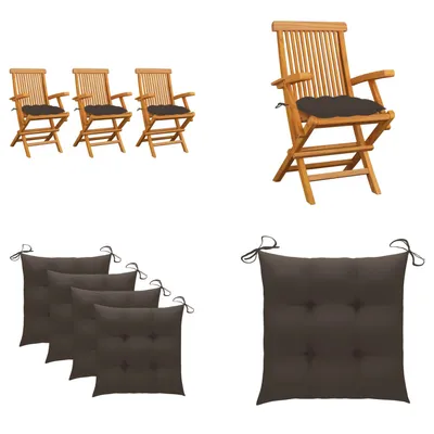 Produktbild von vidaXL Gartenstühle mit Taupe Kissen 3 Stk. Massivholz Teak - Gartenstuhl - Gartenstühle - Gartenstuhl Holz - Gartenstuhl Massivholz