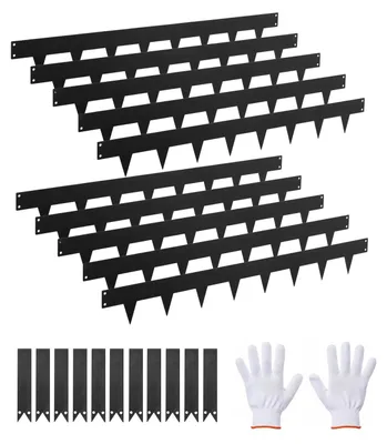 Zdjęcie produktu dla Obrzeże ogrodowe ze stali ocynkowanej, zestaw 10 sztuk, wymiary 1016 x 114 mm, metalowe obrzeże do zagospodarowania terenu z 11 klipsami montażowymi, wytrzymałe metalowe obrzeże ogrodowe do klombów i ścieżek ogrodowych, kolor czarny