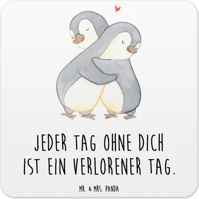 Produktbild von Mr. & Mrs. Panda Untersetzer für Gläser Pinguine Kuscheln 10er Set - Weiß - Geschenk, Motiv, Tassenuntersetzer, Frauen, Coaster, Freundin, Valentinstag, Hochzeitstag