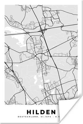 Produktbild von MuchoWow® Poster Stadtplan - Deutschland - Karte - Hilden 60x90 cm - Wanddekoration
