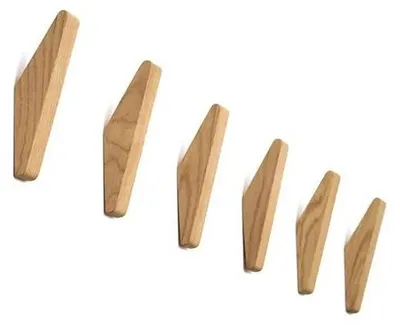 Obrázok produktu pre Sada 6 dubových nástenných háčikov | Minimalistický dizajn | 6 ks | Drevo | do kúpeľne, predsiene alebo spálne
