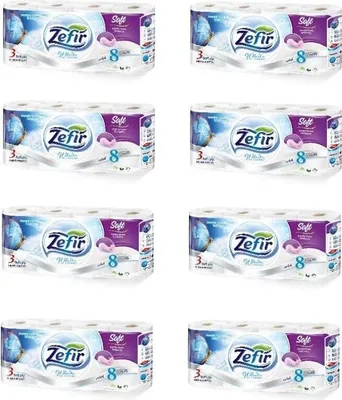 Produktbild von Zefir 64 Rollen Toilettenpapier 157 Blatt, Klopapier, WC-Papier 3 lagig Weiß extra weich und reißfest aus hochwertigem weißem Zellstoff