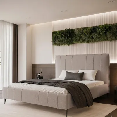 Productafbeelding van Gestoffeerd bed SOMALI 200x200, taupe kleur, met opbergruimte en lattenbodem