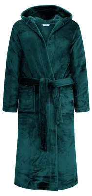 Immagine prodotto di GAUBERT Accappatoio unisex in pile con cappuccio, extra lungo, verde petrolio, taglia S/M