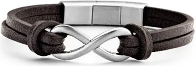 Produktbild von Frank 1967 7FB-0297 Lederarmband mit Stahlelementen Infinity 1,5 x 2 cm – Herren – Länge 20 + 1 cm – Dunkelbraun