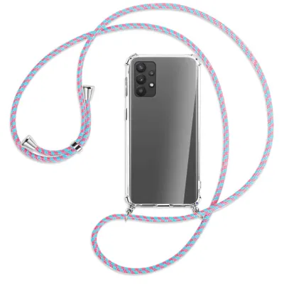 Produktbild von Handykette Backcover-Schutzhülle mit Band (Metall silberfarben) für Samsung Galaxy A32 4G (A325) - pink/mint