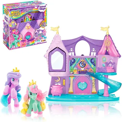 Productafbeelding van Magic PONYS School of Magic speelset – groot speelkasteel voor meisjes, met 2 exclusieve pony's en een glow-in-the-dark effect, paardenspeelgoed en een eenhoornhuis