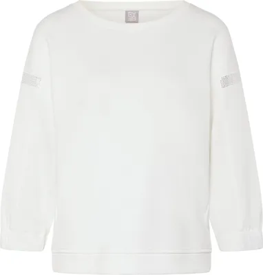 Produktbild von Rabe Damen Sweatshirt, Gr. 52, Weiß, 3/4-Ärmel, Rundhals, Strass & Glanzakzente