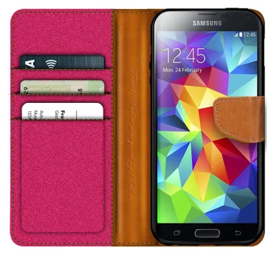 Produktbild von Handy Hülle Samsung Galaxy S5 Tasche Wallet Flip Case Schutz Hülle Stoff Cover