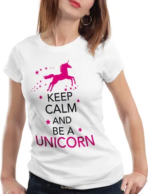 Produktbild von style3 Keep Calm and be a Unicorn Damen T-Shirt Einhorn, Farbe:Weiß, Größe:S