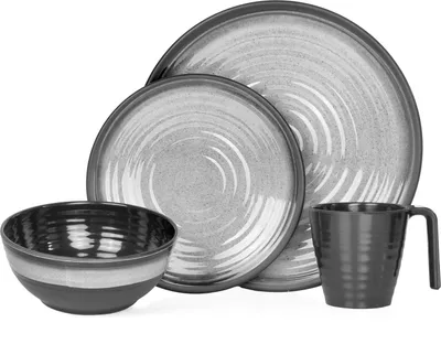 Produktbild von Camping Geschirr Set 1 Person 4-teilig | Melamin | Picknick Geschirrset | Campinggeschirr Stone Grey Design