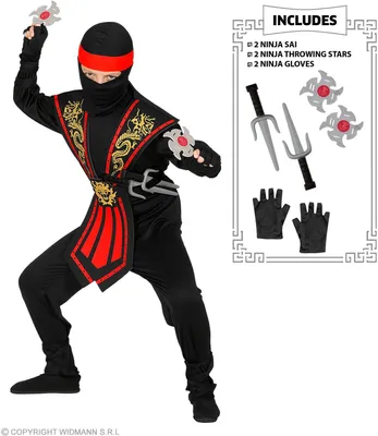 Obrázek produktu pro Dětský kostým Kombat Ninja v červené barvě se sadou zbraní - bojovník, 116 cm - 158 cm 128 cm - 5-7 let