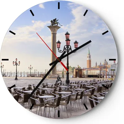 Produktbild von Wanduhr - Rund - Glasuhr - Architektur Stadt Venedig - 30x30cm - Schleichendes Uhrwerk - Lautlos - zum Aufhängen bereit - Dekoration Modern - Wanddekoration aus Glas - C3AR30x30-2553