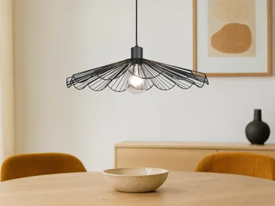 Produktbild von LED Pendelleuchte Gitter Lampenschirm Schwarz Ø 50cm, Esszimmerlampe Esstisch