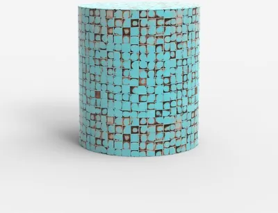 Produktbild von Couchtisch zylinderförmig mit Intarsien aus Holz Wohnzimmer zeitgenössisch Hadi - Hellblau